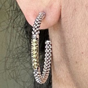 Authentic LAGOS Caviar Yellow Sapphire Hoop Earrings 1.5" Sterling Silver